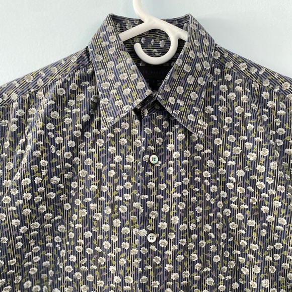 Ted Baker Men's Floral Sz 3 US M Flip Cuff Button Down Long Sleeve Shirt Spring - Picture 7 of 12